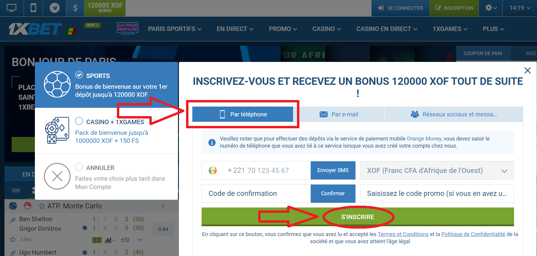 Bonus d'inscription sur le site fiable de 1xBet